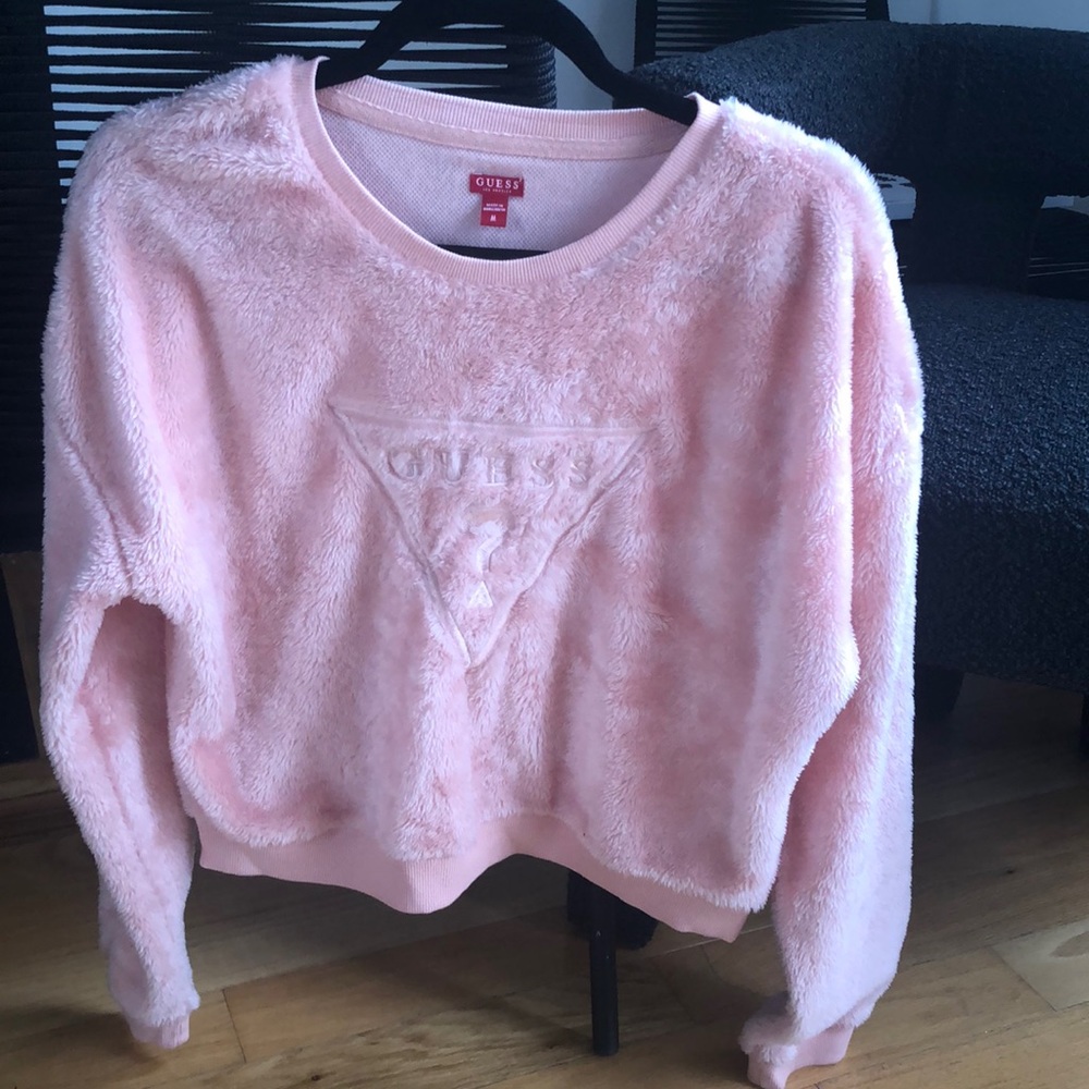 Coral Pinkish Orange Guess Fur - Like Women’s Sweater Size Medium